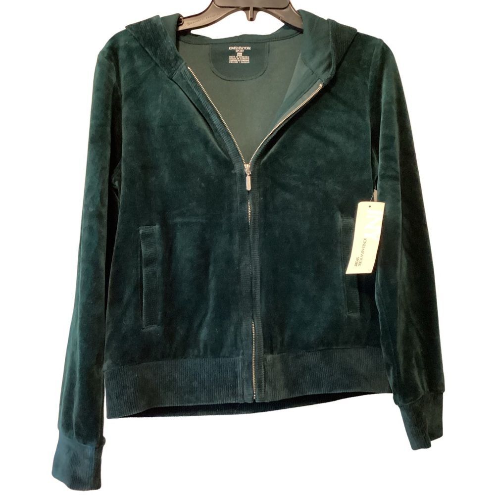 NWT Jones New York Sport Emerald Green Hooded Velour Zip Up Jacket